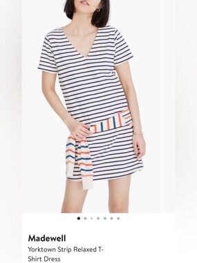 Madewell Navy and White Striped V-Neck Mini Dress